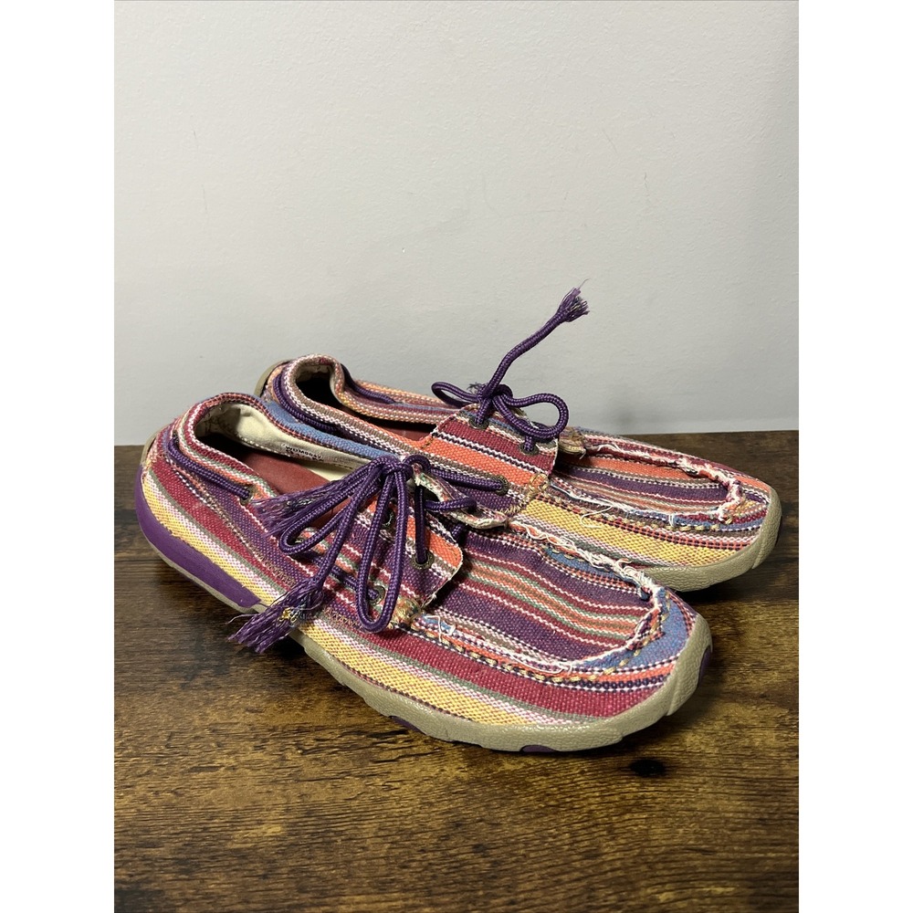 Twisted X Casual Shoes Canvas Purple Serape Multicolored Boat/Driving Sz 9.5M